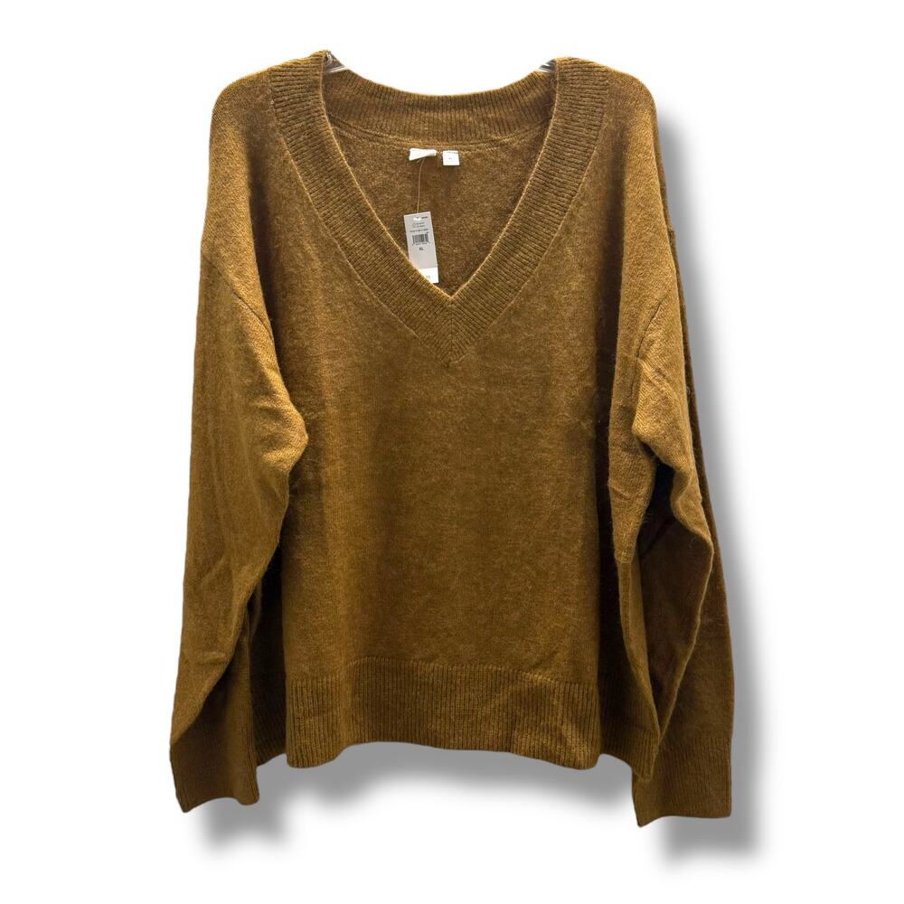GAP Womens Forever Cozy V-Neck Sweater Rich Camel Sparkle XL NEW - Picture 3 of 8